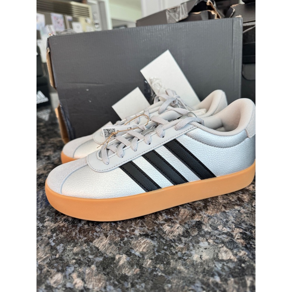 Adidas VL Court 3.0 K Silver Metallic Black Sneakers IH3945 Mens 5 lady 6.5 shoe